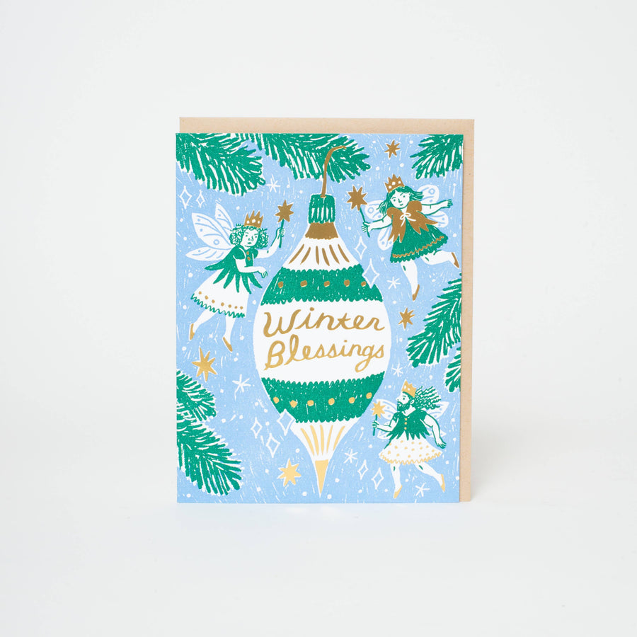 Winter Blessings Fairies Letterpress Card