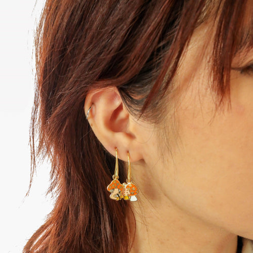 Mushroom Butterfly 18k Gold Drop Earrings