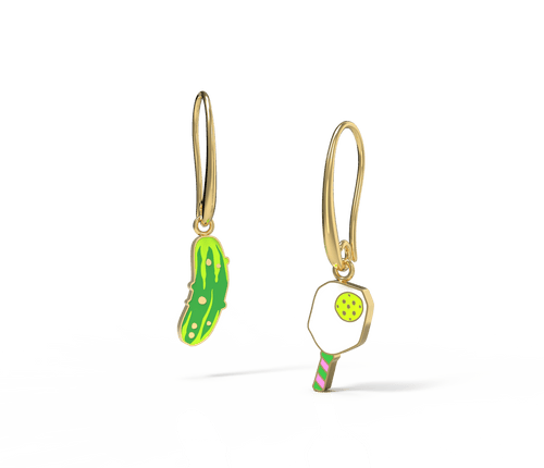 Pickle Ball 18k Gold Drop Earrings