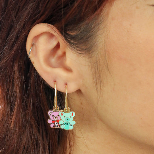 Cry Baby Psycho Teddies 18k Gold Drop Earrings