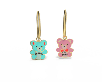 Cry Baby Psycho Teddies 18k Gold Drop Earrings