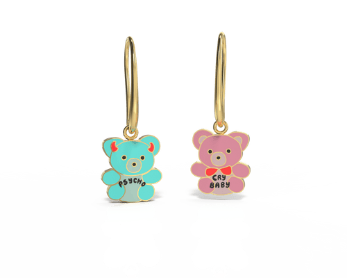 Cry Baby Psycho Teddies 18k Gold Drop Earrings