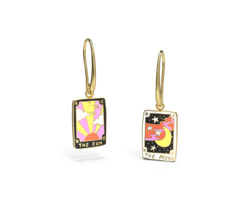 Sun & Moon Tarot 18k Gold Drop Earrings