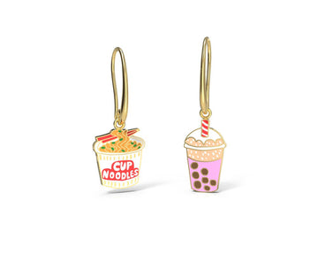 Cup Noodle & Boba Earrings 18k Gold Drop Earrings