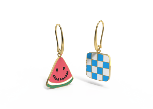 Watermelon Picnic 18k Gold Gilt Drop Earrings