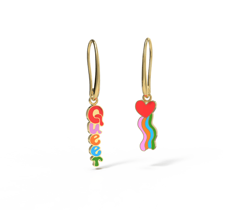 Queer Heart 18k Gold Drop Earrings