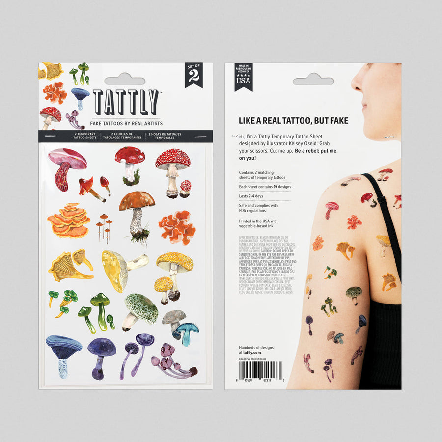 Colorful Mushrooms Temporarily Tattoo Sheets By Kelsey Oseid