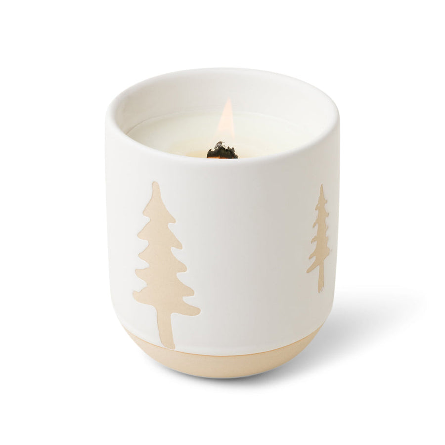 White Ceramic w Tree Cypress & Fir 8.5 oz Candle