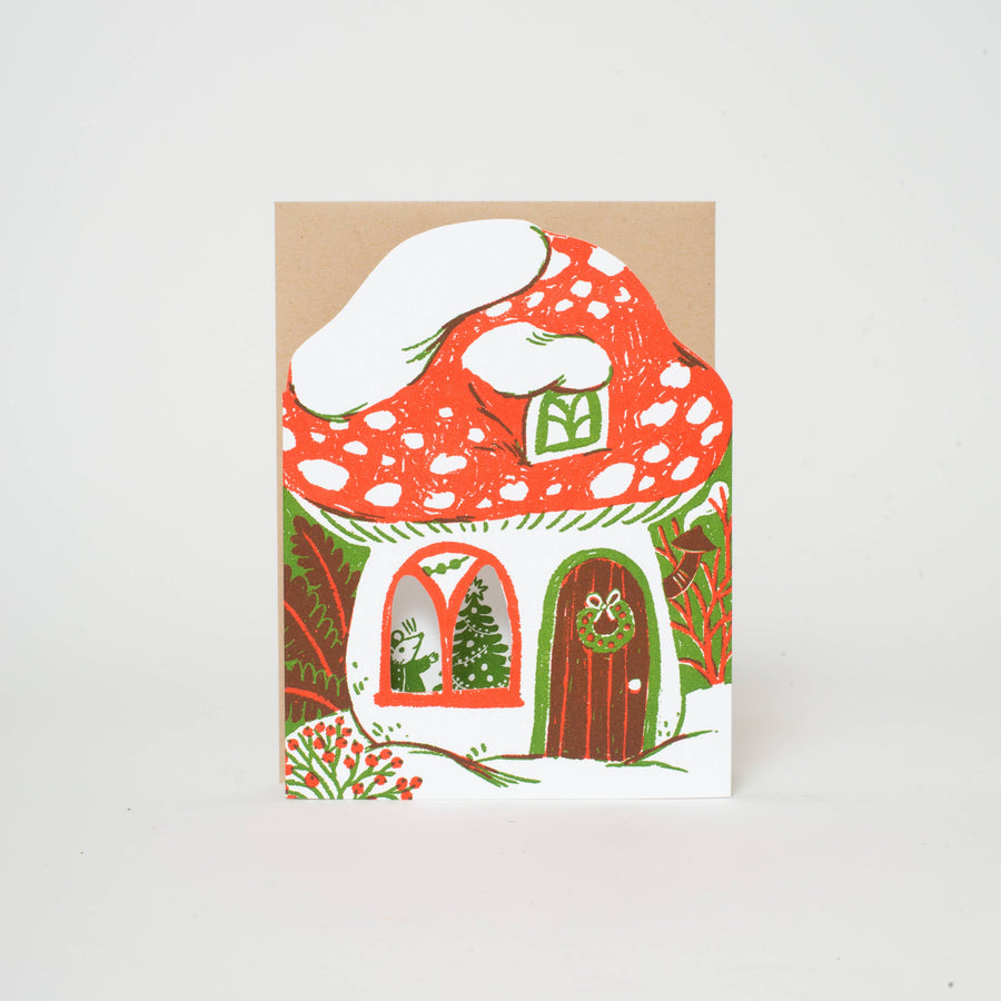 Merry Mushroom House Letterpress Card