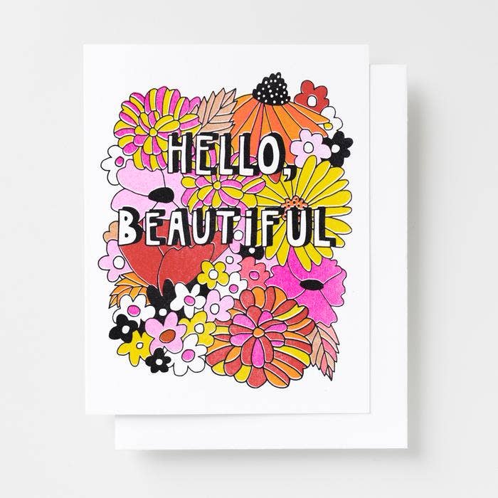 Hello Beautiful Floral Risograph Card