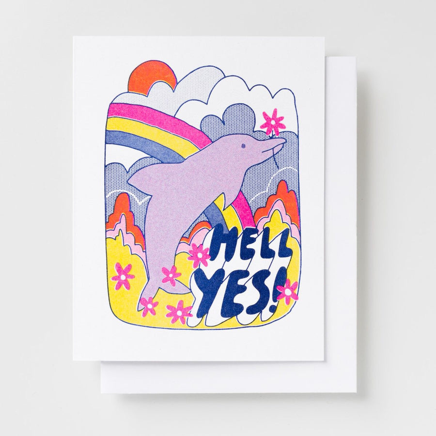 Hell Yes! Dolphin Risograph Card